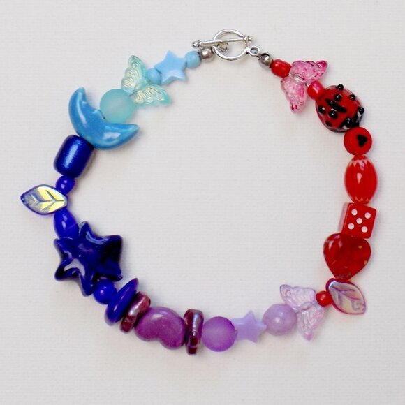 Jewelry - new! handmade charm bracelet chunky pearls indie kidcore funky random colorful